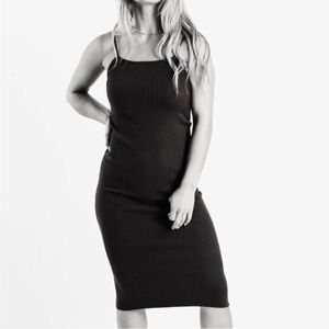 House of Harlow 1960 Black Ribbed Slip Midi Dress